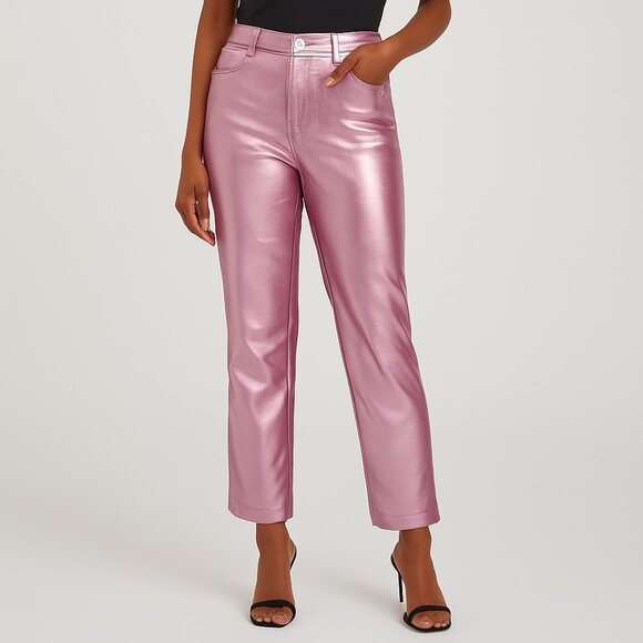 Rachel Zoe Metallic Faux Leather Pink Pants size 2 NEW - Picture 1 of 10